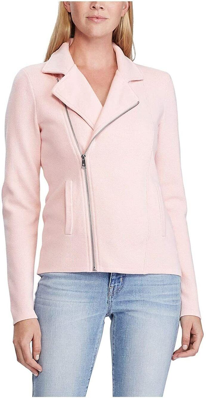 Ralph Lauren Pale Pink Knit Moto Jacket w/ Pockets, Size Large